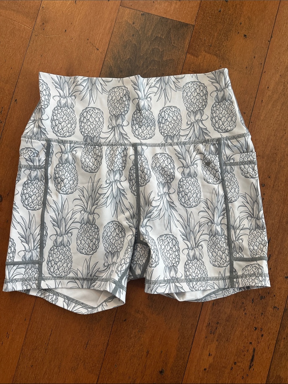 Love Fitness Pineapple Print White Women's Active Shorts